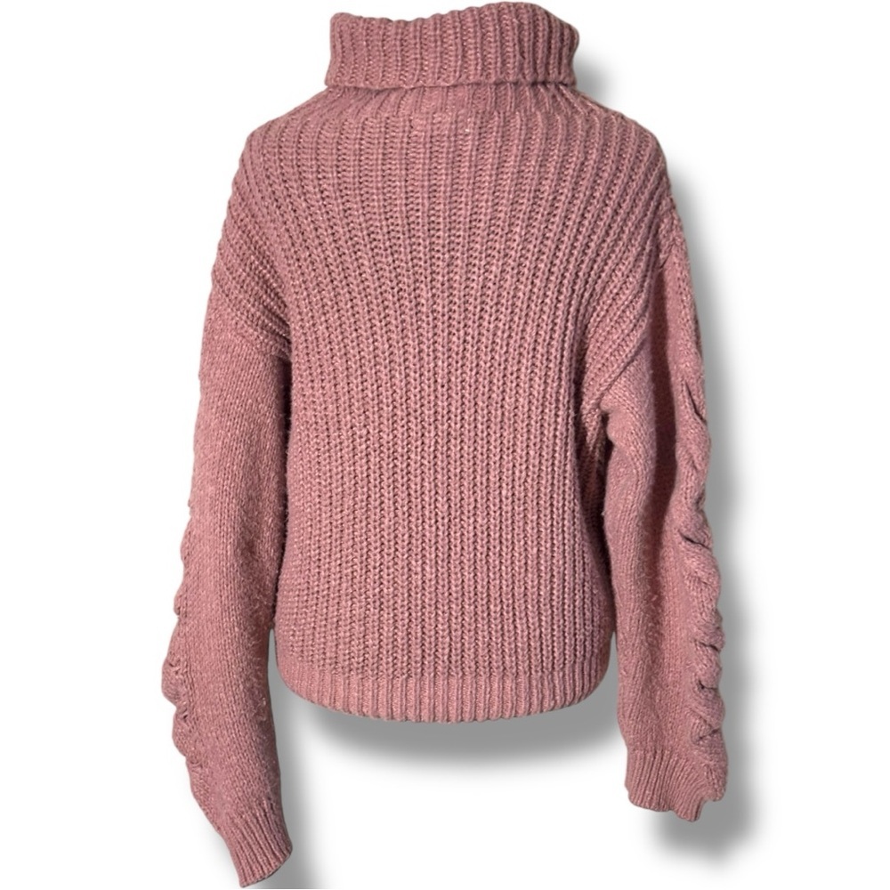 Vigoss Cozy Dusty Rose Rollover Knit Braided Sleeve Detail Turtleneck Sweater - Picture 8 of 16